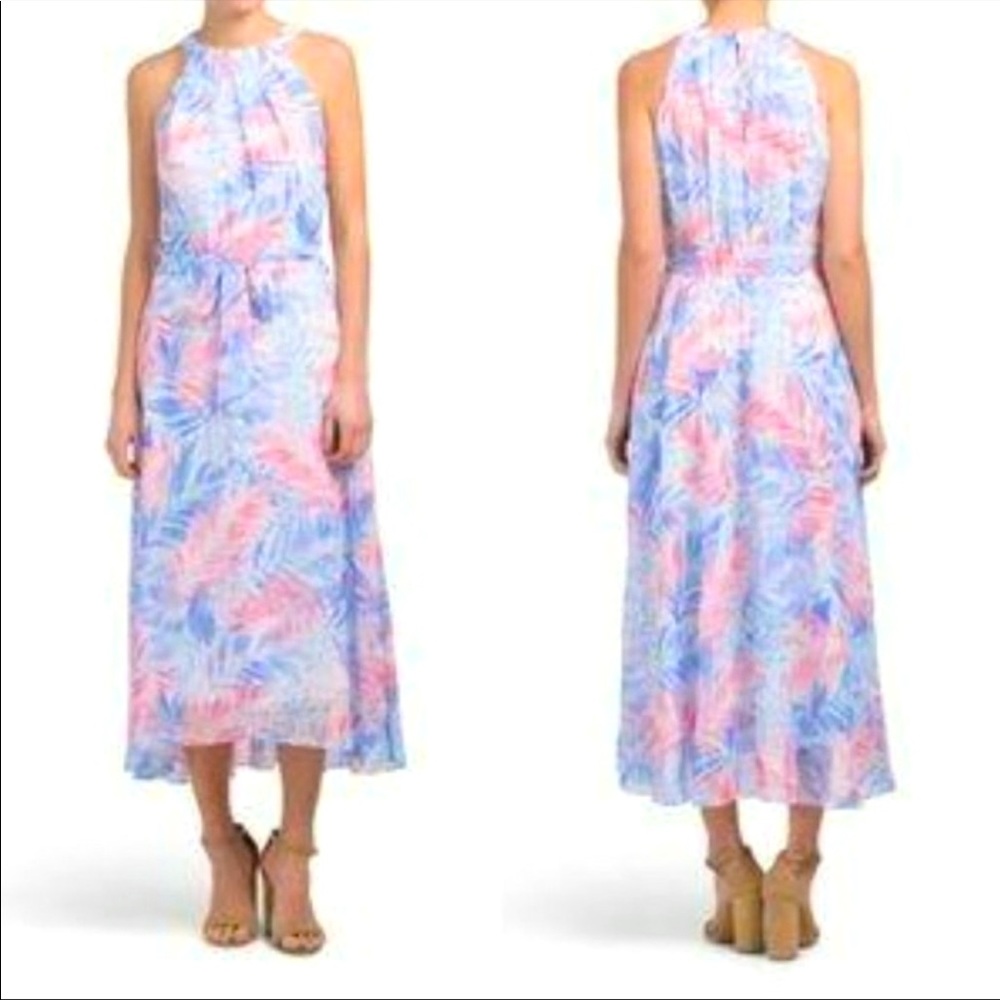 NWT Nicole Miller Pink Blue Maxi Dress